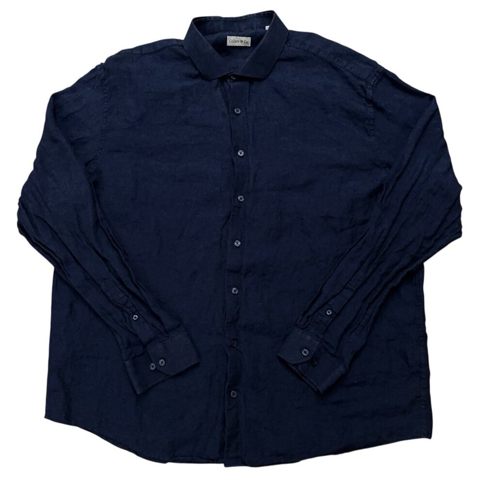 Collars & Co Shirt Mens Size 2XL Long Sleeve Button 100% Linen Blue